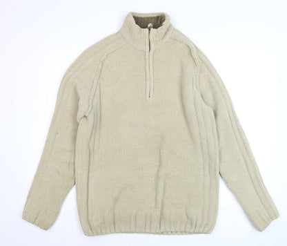 Wolsey Men's Beige 1/2 Zip High Neck Knit Jumper Size M