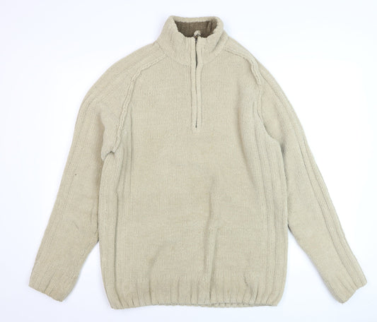 Wolsey Men's Beige 1/2 Zip High Neck Knit Jumper Size M