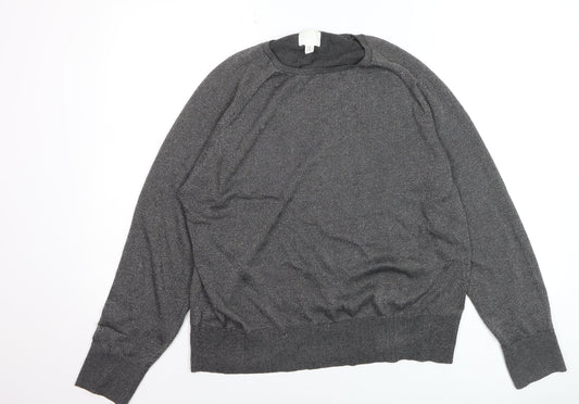 H&M Womens Grey Metallic Knit Pullover Jumper Size 14
