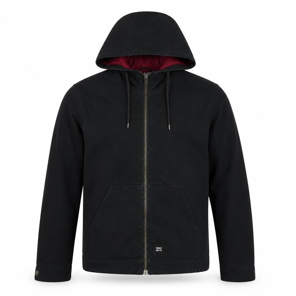 TWO MRK Men’s Black Hooded Full Zip Cotton Blend Casual Jacket Size S