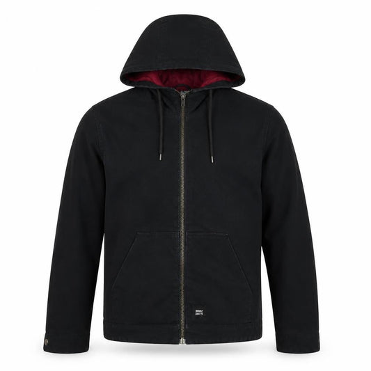 TWO MRK Men’s Black Hooded Full Zip Cotton Blend Casual Jacket Size S