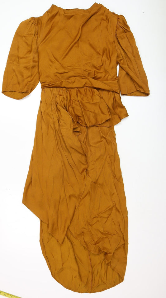 ASOS Women’s Brown Viscose Hi-Low Wrap Dress Size 12 Elegant Midi