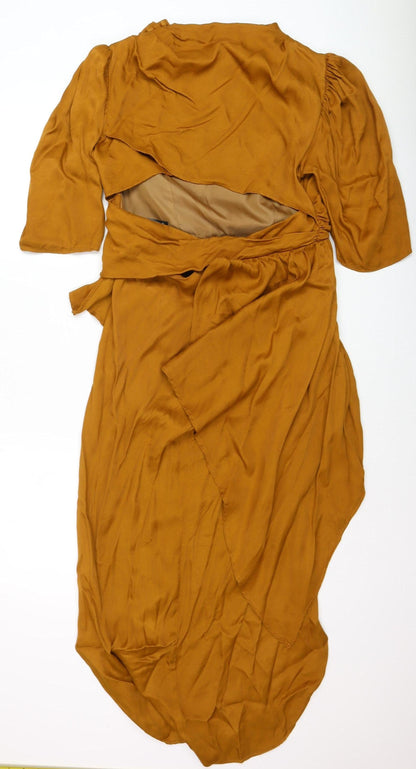 ASOS Women’s Brown Viscose Hi-Low Wrap Dress Size 12 Elegant Midi
