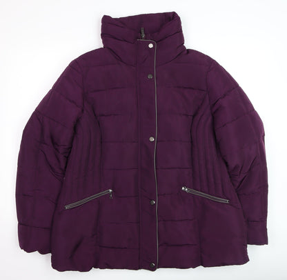 C&A Women's Purple Puffer Jacket Size 14 Hooded Mid-Length Coat