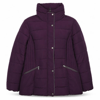 C&A Women's Purple Puffer Jacket Size 14 Hooded Mid-Length Coat
