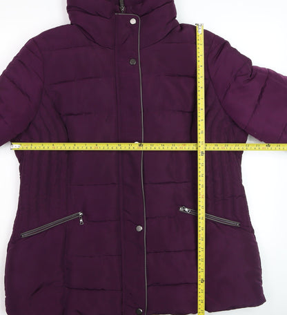 C&A Women's Purple Puffer Jacket Size 14 Hooded Mid-Length Coat