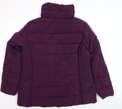 C&A Women's Purple Puffer Jacket Size 14 Hooded Mid-Length Coat