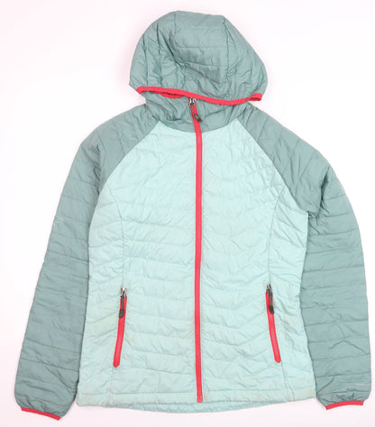 Columbia Womens Green Hooded Puffer Jacket M Winter Outdoor Zip Coat