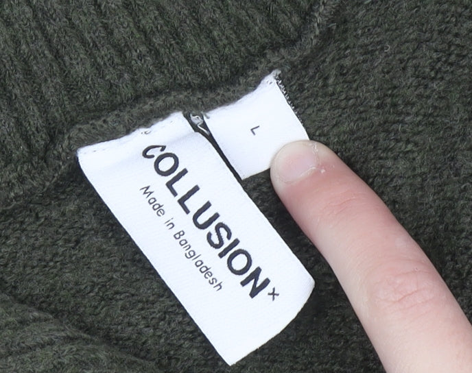 Womens UK Size L COLLUSION Green Full Zip Jumper