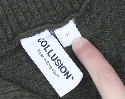 Womens UK Size L COLLUSION Green Full Zip Jumper