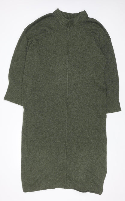 ASOS Design Women Green Knit Jumper Dress Size 12-14 Mock Neck