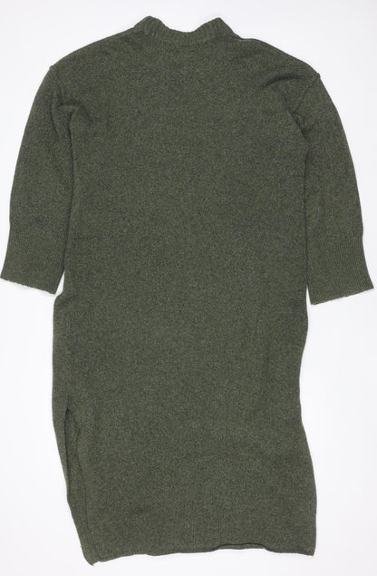 ASOS Design Women Green Knit Jumper Dress Size 12-14 Mock Neck