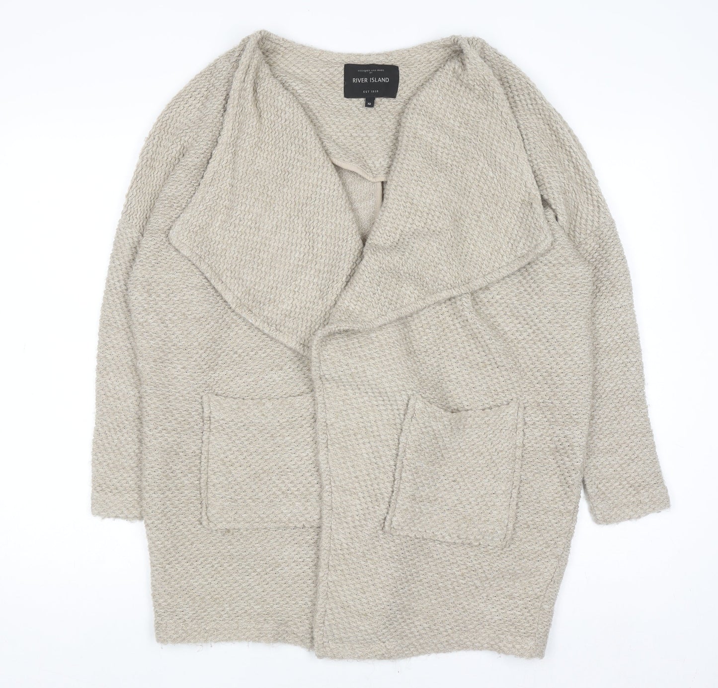 Womens UK Size 10 River Island Beige Cardigan Jumper