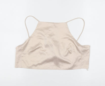 Glamorous Women’s Beige Satin Camisole Tie Back Halter Top UK 10