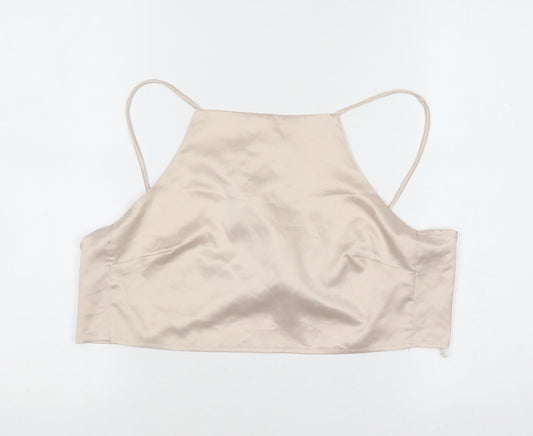 Glamorous Women’s Beige Satin Camisole Tie Back Halter Top UK 10