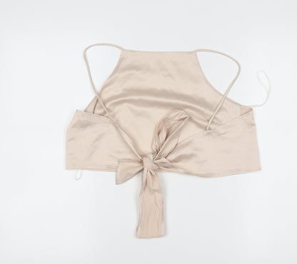 Glamorous Women’s Beige Satin Camisole Tie Back Halter Top UK 10