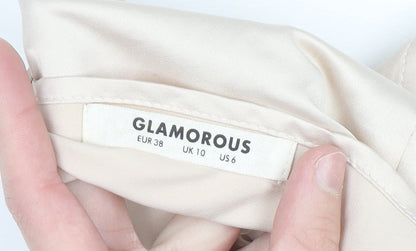 Glamorous Women’s Beige Satin Camisole Tie Back Halter Top UK 10