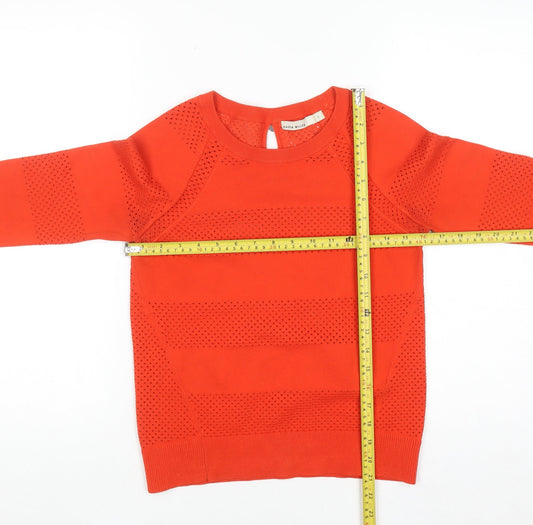 Karen Millen Womens Orange Knit Long Sleeve Crew Neck Blouse Size S
