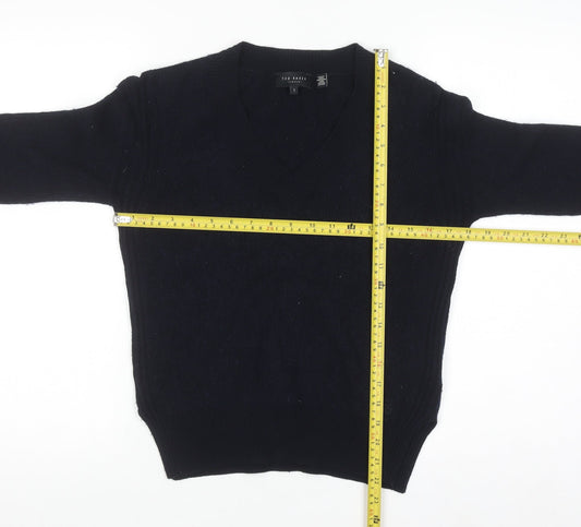 Ted Baker Womens Navy V-Neck Wool Blend Jumper Size 10 Classic Fit