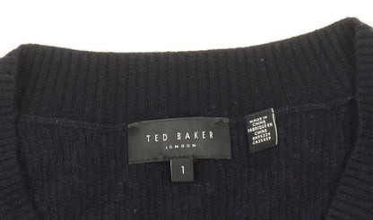Ted Baker Womens Navy V-Neck Wool Blend Jumper Size 10 Classic Fit