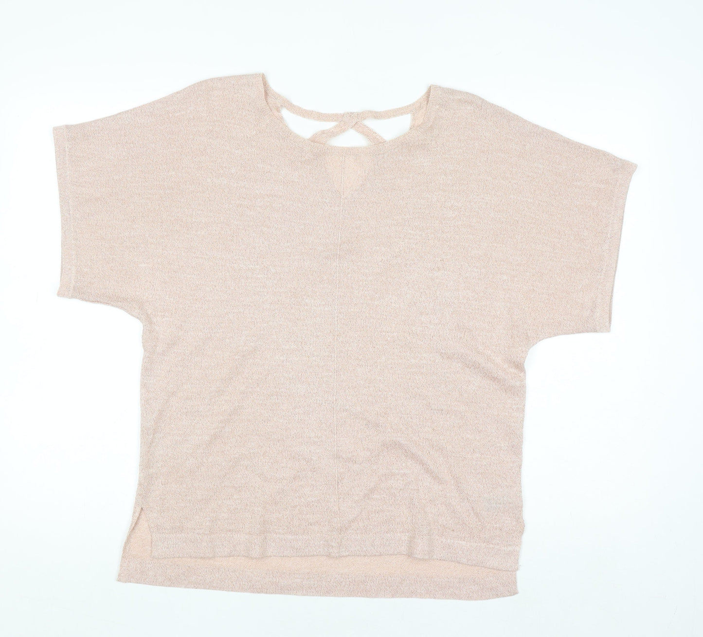 Marks and Spencer Women’s Beige Knit Metallic Linen Blend Short Sleeve Top Size 12