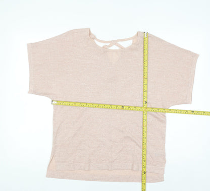 Marks and Spencer Women’s Beige Knit Metallic Linen Blend Short Sleeve Top Size 12