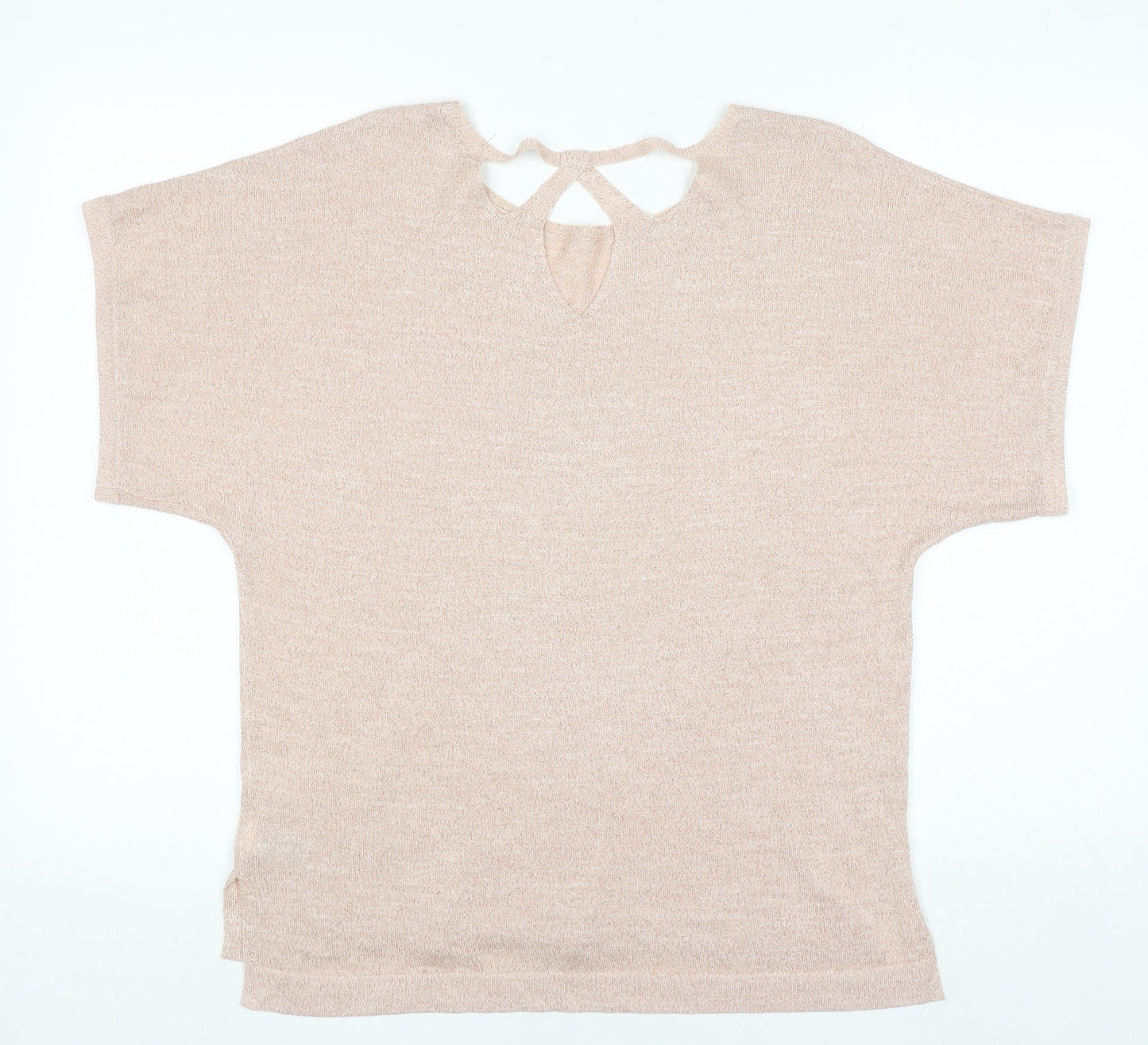 Marks and Spencer Women’s Beige Knit Metallic Linen Blend Short Sleeve Top Size 12