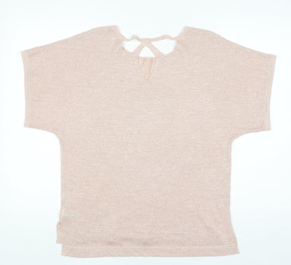 Marks and Spencer Women’s Beige Knit Metallic Linen Blend Short Sleeve Top Size 12