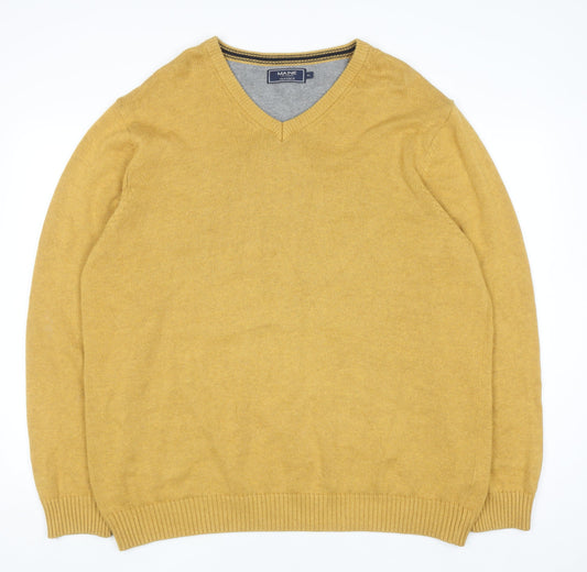 Maine New England Men's Yellow Cotton V-Neck Jumper XL Classic Knit
