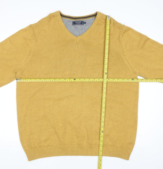 Maine New England Men's Yellow Cotton V-Neck Jumper XL Classic Knit