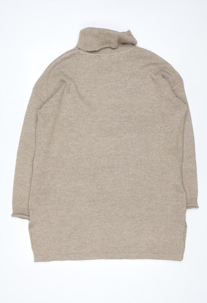 M&Co Women Beige Roll Neck Knit Jumper Dress UK 14-16