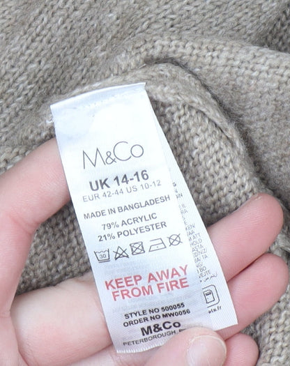 M&Co Women Beige Roll Neck Knit Jumper Dress UK 14-16