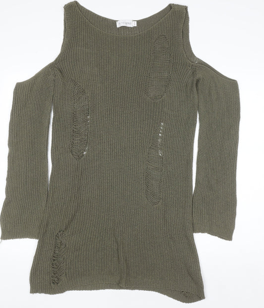 In The Style Women’s Green Size 14 Cold Shoulder Distressed Jumper Dress