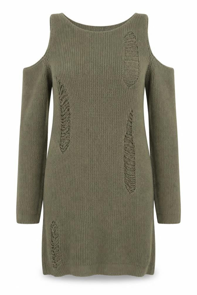 In The Style Women’s Green Size 14 Cold Shoulder Distressed Jumper Dress