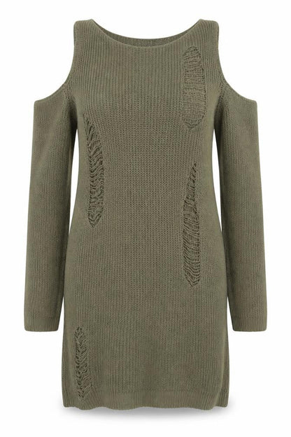 In The Style Women’s Green Size 14 Cold Shoulder Distressed Jumper Dress