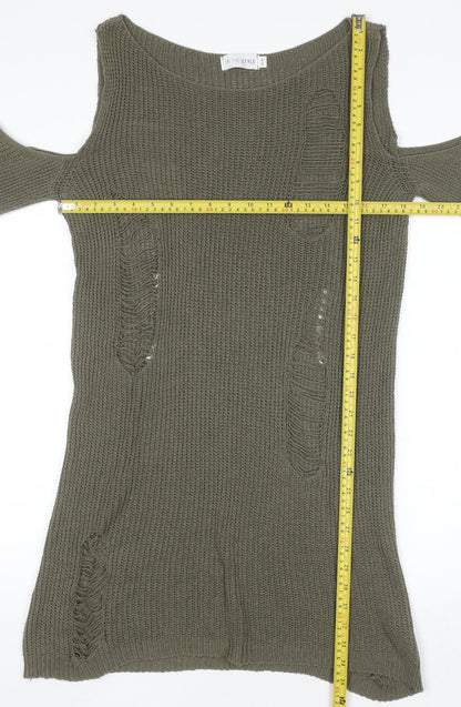 In The Style Women’s Green Size 14 Cold Shoulder Distressed Jumper Dress