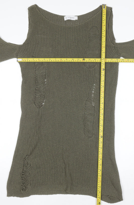 In The Style Women’s Green Size 14 Cold Shoulder Distressed Jumper Dress