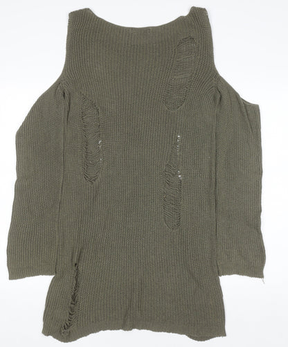 In The Style Women’s Green Size 14 Cold Shoulder Distressed Jumper Dress
