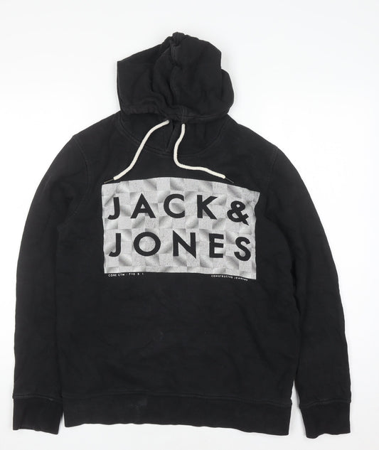 Mens UK Size M JACK & JONES Black Pullover Hoodie