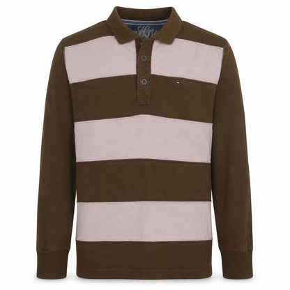 Tommy Hilfiger Men's Brown Striped Long Sleeve Polo Shirt L