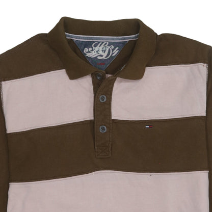 Tommy Hilfiger Men's Brown Striped Long Sleeve Polo Shirt L