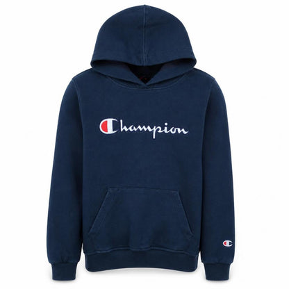 Front view of Champion Teens Blue Pullover Hoodie M Embroidered Logo Fleece