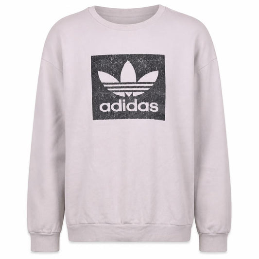 Front view of Adidas boys’ white xl sweatshirt with trefoil logo and crew neck