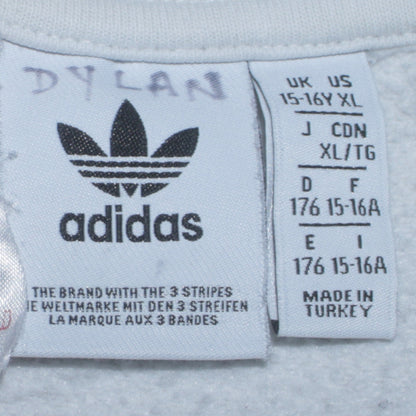 Adidas Boys White XL Sweatshirt with Trefoil Logo and Crew Neck