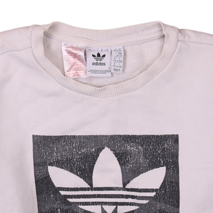 Adidas Boys White XL Sweatshirt with Trefoil Logo and Crew Neck