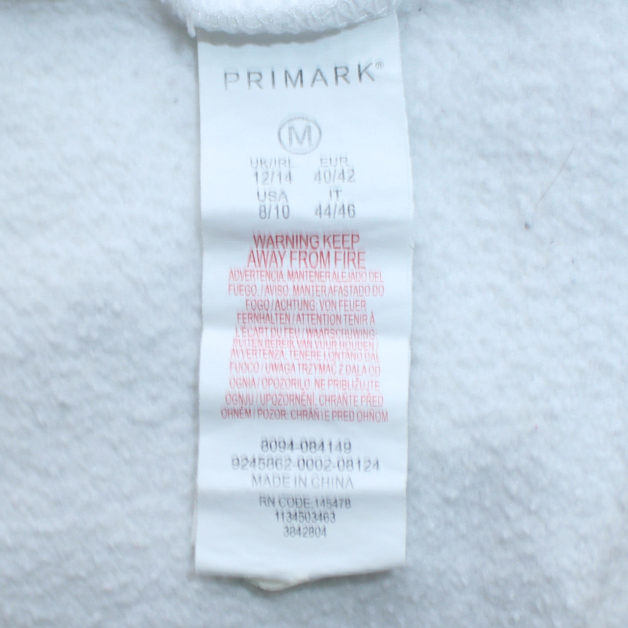 Womens UK Size M Primark White Pullover Hoodie