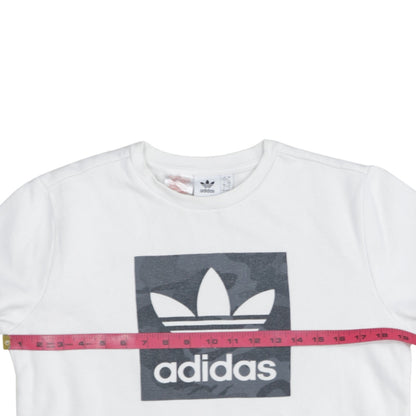 Adidas Boys White Crew Neck Graphic Sweatshirt Size 13-14 Years L