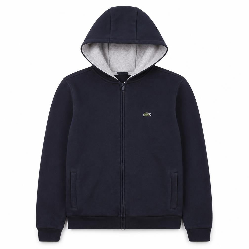 Front view of Lacoste Sport boys’ navy blue full zip hoodie, size 16, (176cm)