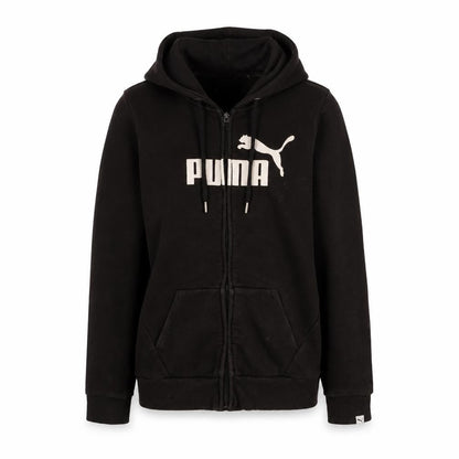 Front view of Puma Women's Black Full Zip Hoodie, size 8, Logo Graphic Sportswear
