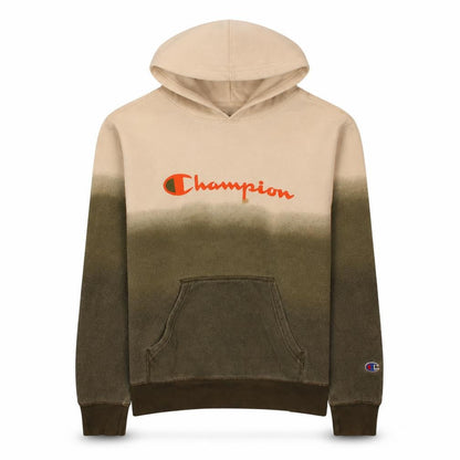 Champion Boys Beige & Green Pullover Hoodie L Logo Print Cotton Blend